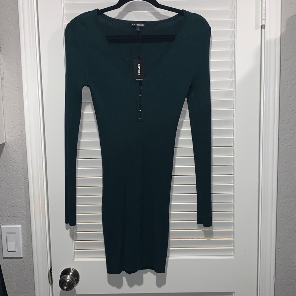 Express small dark green sweater dress